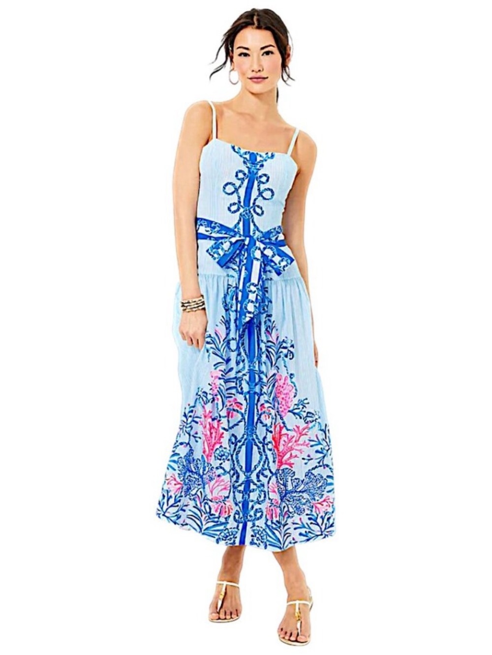 Lilly Pulitzer Saylor Light Blue Maxi Dress with Blue and Pink Floral Print
